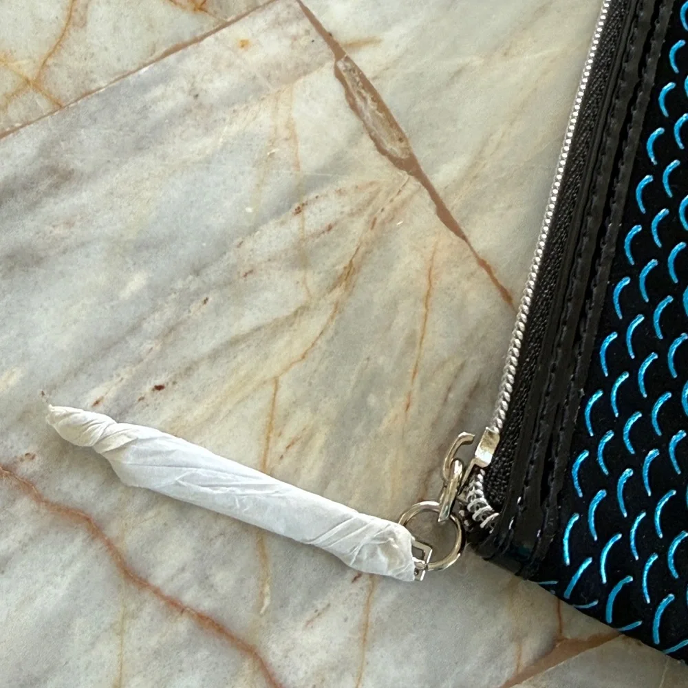 Lancome Black and Light Blue Patterned Cosmetic Pouch